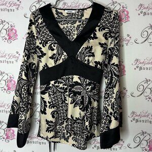 Ricki’s top blouse Elegant Black and Cream Women's Top shiny silky